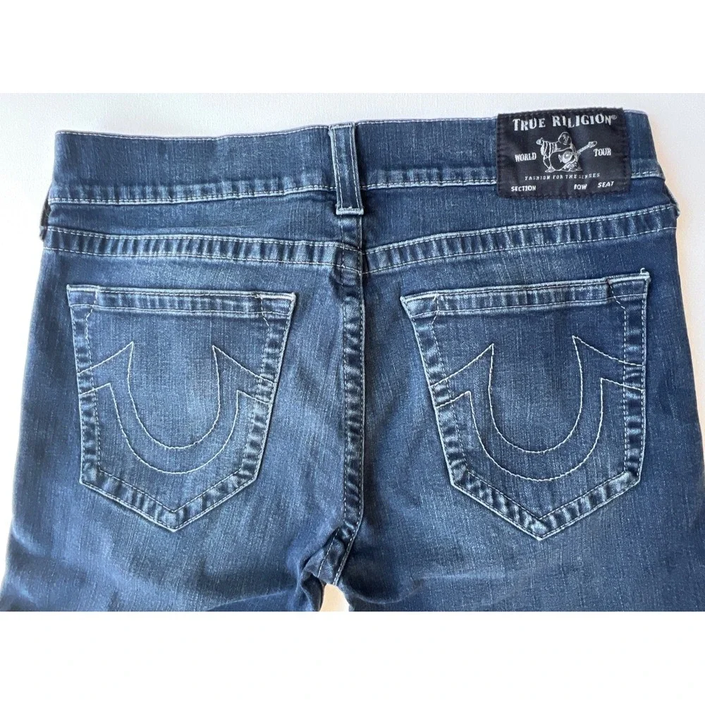 True Religion Jeans 34 Rocco Mens Relaxed Skinny Dark Distressed Stretch Denim